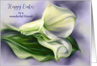 Easter for Friend Calla Lilies on Purple Floral Art Personalized card