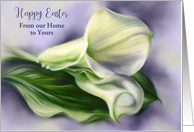Easter from Our Home to Yours Calla Lilies on Purple Floral Art Custom card