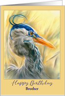 Birthday for Brother Blue Heron in Reeds Pastel Bird Art Custom card