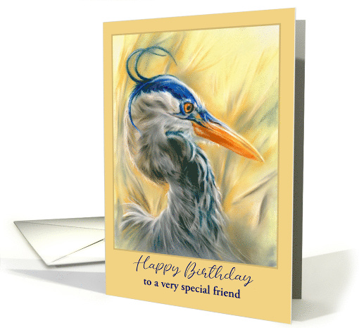 Birthday for Friend Blue Heron in Reeds Pastel Bird Art Custom card