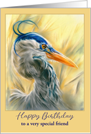 Birthday for Friend Blue Heron in Reeds Pastel Bird Art Custom card