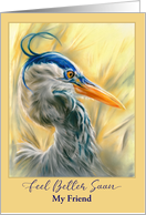 Feel Better Soon Friend Blue Heron in Reeds Pastel Bird Art Custom card