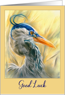 Good Luck Blue Heron in Reeds Pastel Bird Art card