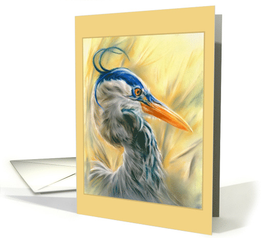 Any Occasion Blue Heron in Reeds Pastel Bird Art Blank card (1755658)