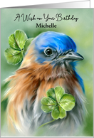 Birthday Wish for Custom Name Bluebird with Lucky Clover M card