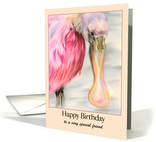 Birthday for Friend Roseate Spoonbill Water Bird Art Personalized card