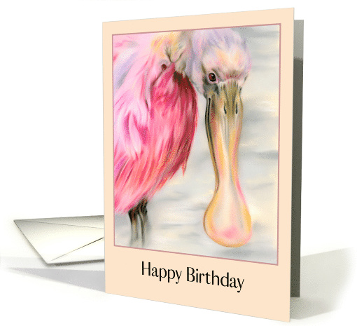 Happy Birthday Roseate Spoonbill Water Bird Art card (1758274)