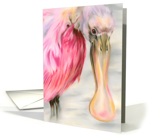 Any Occasion Roseate Spoonbill Water Bird Pastel Art Blank card