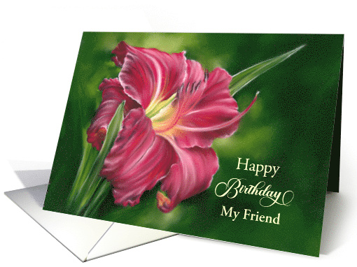 Birthday for Friend Red Daylily Flower on Green Custom card (1759038)