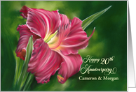 Twentieth Wedding Anniversary Red Daylily Flower on Green Personalized card