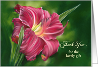 Thank You for Gift Red Daylily Flower on Green Custom card