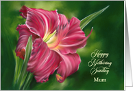 Mothering Sunday for Mum Red Daylily Flower on Green Custom card