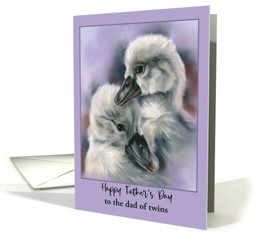 Fathers Day Dad of Twins Sweet Cygnets on Purple Custom card (1759860)