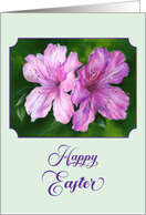 Happy Easter Azalea Pink and Magenta Flowers Pastel Art card