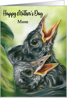 Mothers Day for Mom Robin Chicks in Nest Bird Art Personalized card