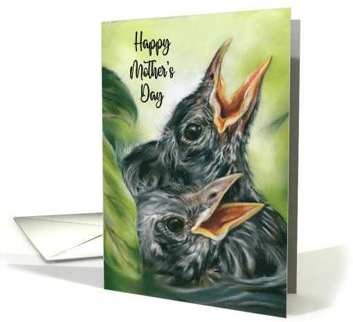 Mothers Day Robin Chicks in Nest Pastel Bird Art card (1761618)