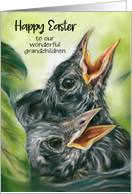 Easter for Grandchildren Robin Chicks in Nest Pastel Bird Art Custom card