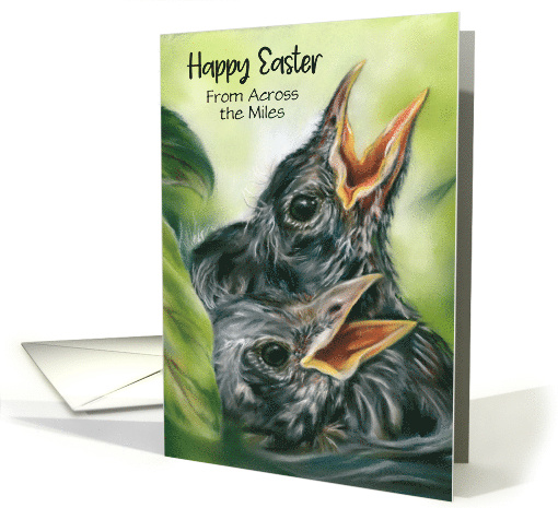 Easter from Far Away Robin Chicks in Nest Pastel Bird Art Custom card