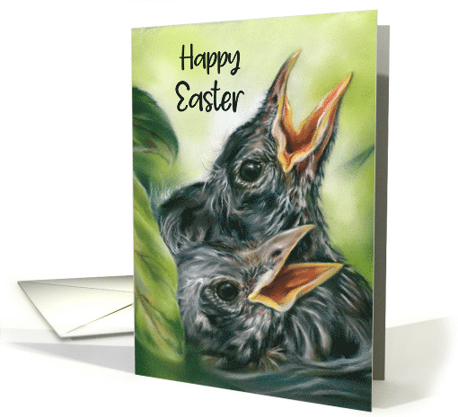 Happy Easter Robin Chicks in Nest Pastel Bird Art card (1761718)