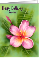 Birthday Personalized Name Frangipani Plumeria Tropical Flower A card