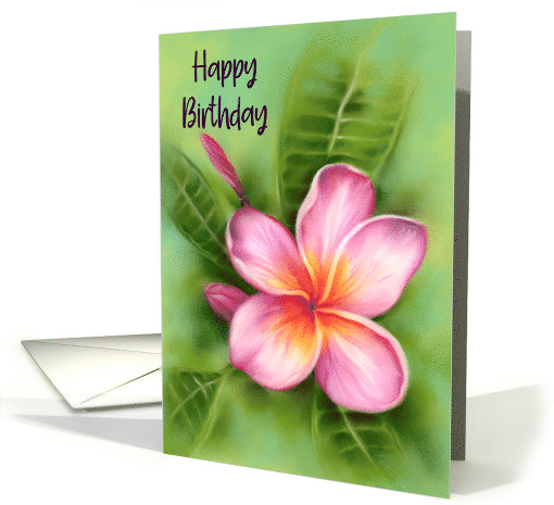 Happy Birthday Frangipani Plumeria Tropical Flower Pastel Art card