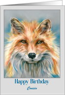 Birthday for Cousin Red Fox Animal Portrait Personalized card