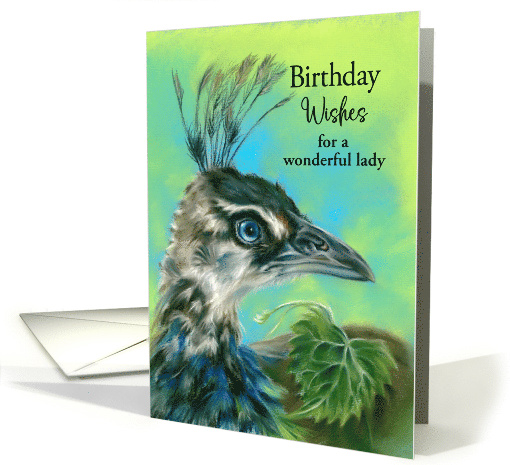 Birthday Wishes for Her Peahen Bird Portrait Art Custom card (1765452)