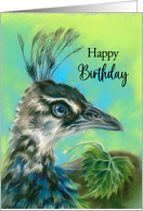 Happy Birthday Peahen Bird Portrait Pastel Art card