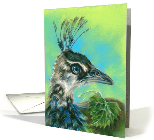 Any Occasion Peahen Bird Portrait Pastel Art Blank card (1765464)