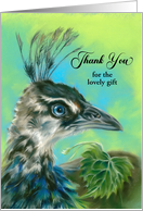 Thank You for Gift Peahen Bird Portrait Pastel Art Personalized card