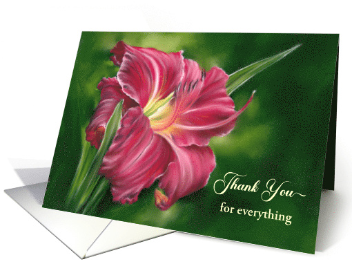 Thank You Gift Red Daylily Flower on Green Personalized card (1769806)