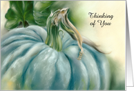 Thinking of You Blue Pumpkin Pastel Art Personalized card