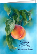 Birthday for Friend Peach Fruit with Leaves Pastel Art Personalized card