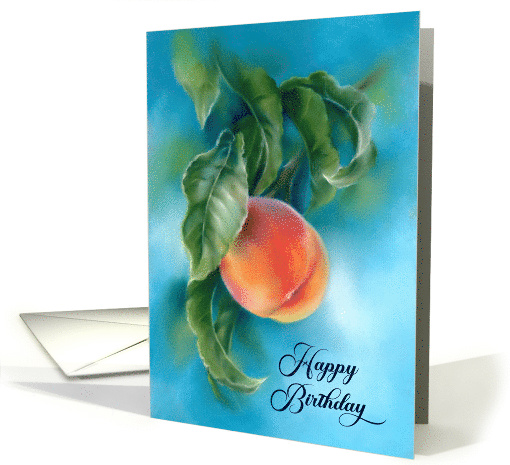 Happy Birthday Peach Fruit with Leaves Pastel Art card (1771630)