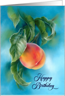 Happy Birthday Peach Fruit with Leaves Pastel Art card