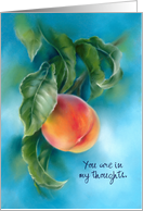 Thinking of You Peach Fruit with Leaves Pastel Art Custom card