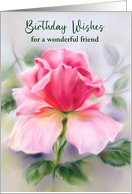 Birthday for Friend Pink Rose Soft Pastel Personalized card