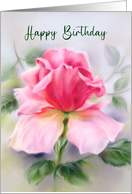 Happy Birthday Pink Rose Soft Pastel Art card