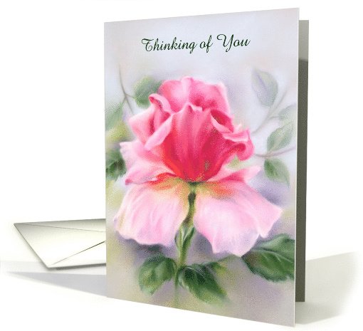 Thinking of You Pink Rose Soft Pastel Art Personalized card (1772342)