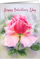 Happy Valentines Day Pink Rose Soft Pastel Art card