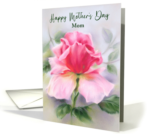 Mothers Day for Mom Pink Rose Soft Pastel Art Personalized card