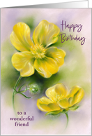 Birthday for Friend Buttercups Yellow Wildflowers Art Custom card
