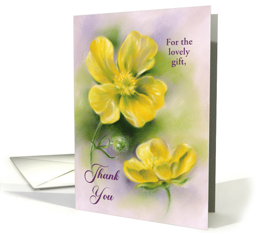 Thank You for Gift Buttercups Yellow Wildflowers Art Custom card