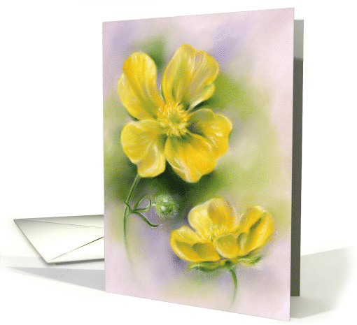 Any Occasion Buttercups Yellow Wildflowers Pastel Art Blank card