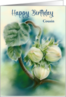 Birthday for Cousin Green Filberts on Branch Botanical Art Custom card