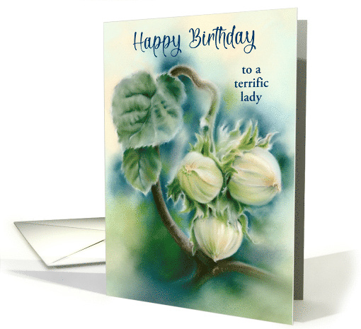 Birthday for Her Green Filberts on Branch Botanical Art Custom card