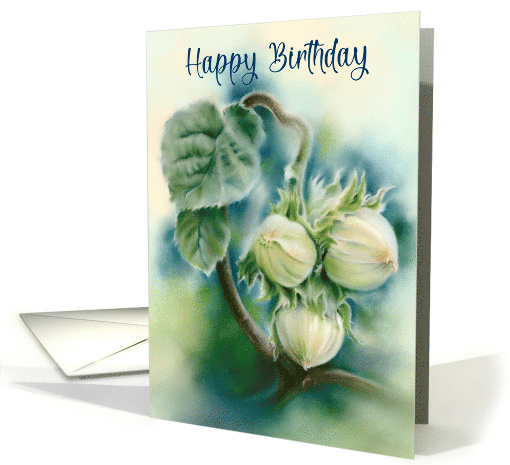 Happy Birthday Green Filberts on Branch Botanical Art card (1775334)