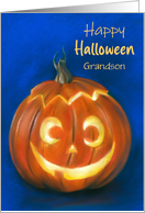 Halloween Grandson Goofy Grinning Pumpkin Face Personalized card