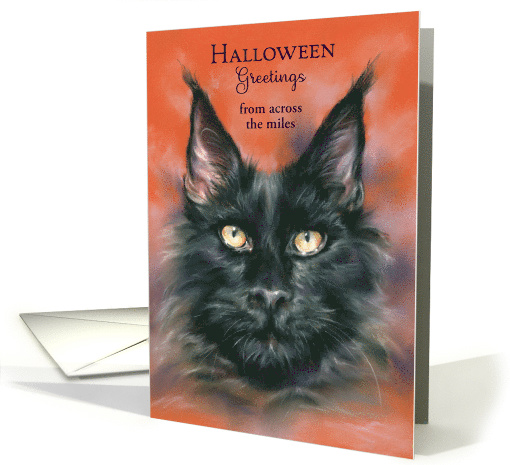 Halloween Across the Miles Spooky Black Cat Portrait Personalized card