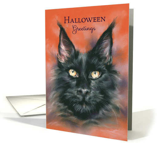 Halloween Greetings Spooky Black Cat Portrait Art card (1777722)